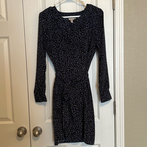 Banana Republic Factory Blue, Black, and Taupe Leopard Shirt Dress - Picture 2 of 8